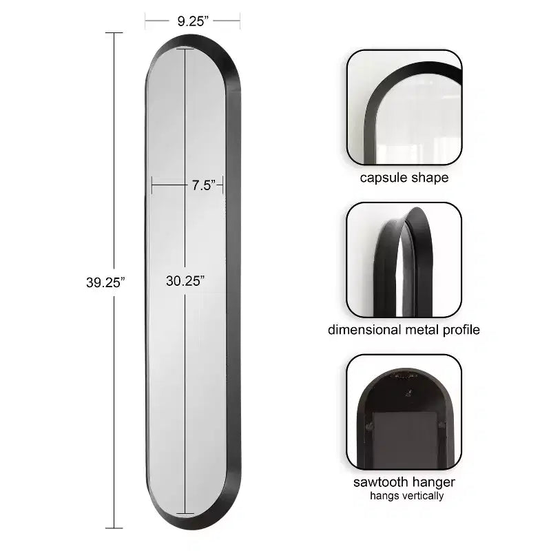 Miroir mural ovale noir et fin – Panneau unique