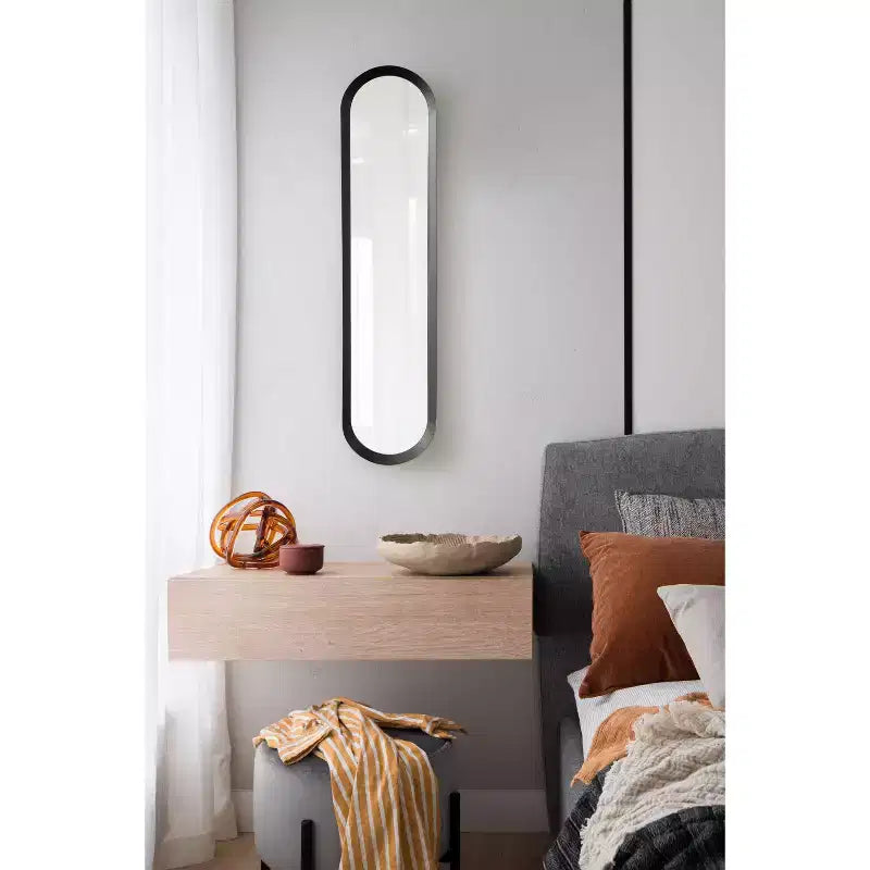 Miroir mural ovale noir et fin – Panneau unique