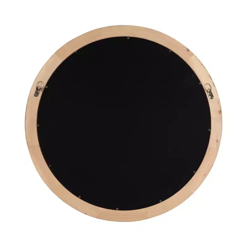 Miroir mural rond marron, cadre en bois à chevrons, utilisation par 1 personne