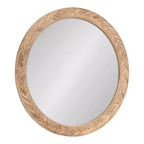 Miroir mural rond marron, cadre en bois à chevrons, utilisation par 1 personne