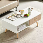 Table basse rectangulaire blanche avec tiroir coulissant, en MDF