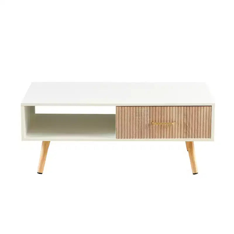 Table basse rectangulaire blanche avec tiroir coulissant, en MDF