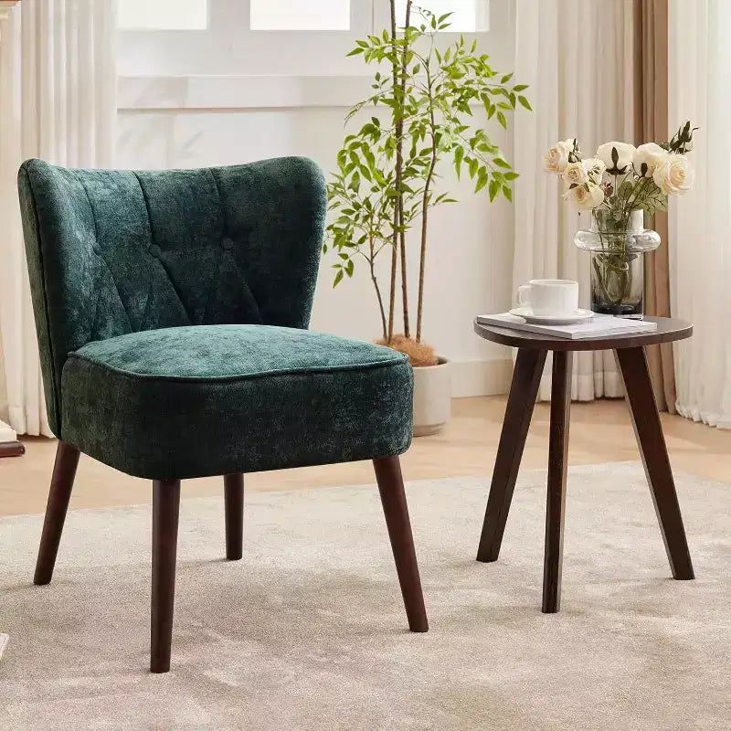 Fauteuil crapaud marron sans accoudoirs – Velours, pieds en bois, 1 place