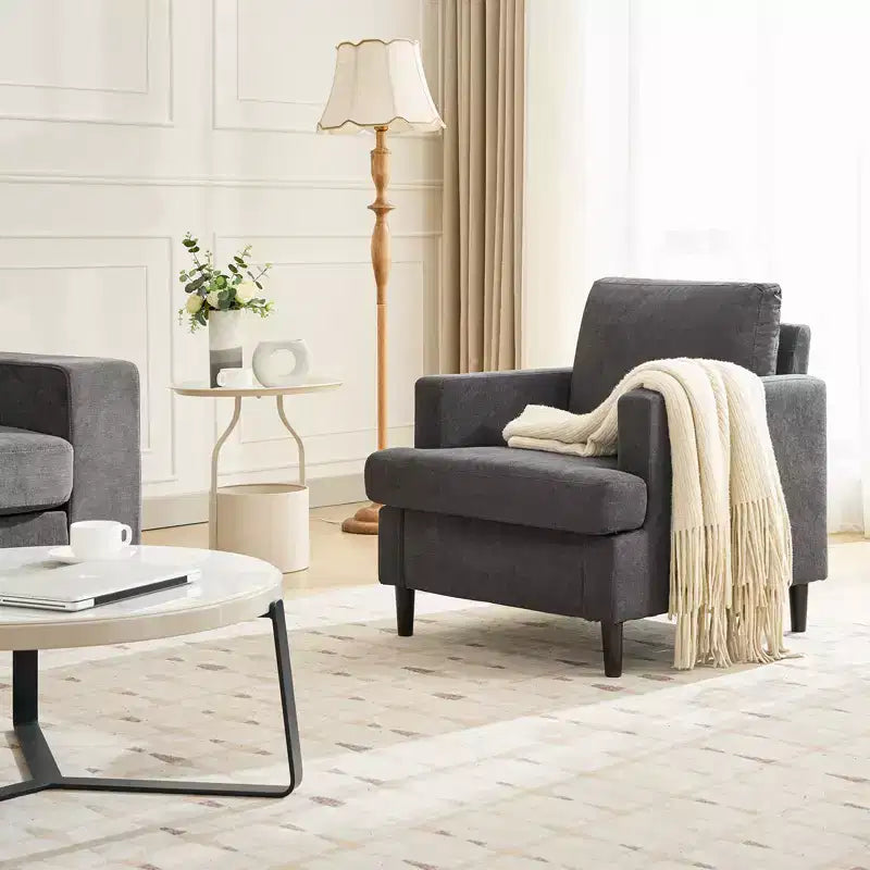 Fauteuil d'appoint en lin, style mi-siècle, 1 place — Beige