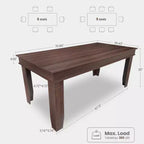 Table à manger rectangulaire marron, 6–8 places, cadre en MDF
