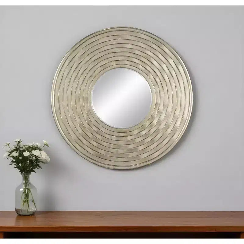 Miroir mural rond argenté
