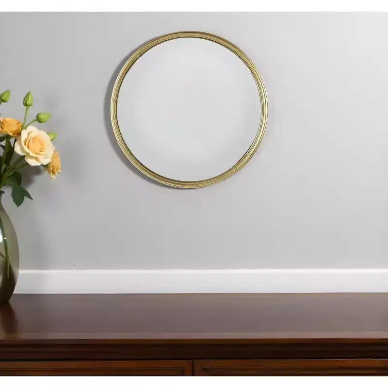 Miroir mural rond texturé avec accent doré – 1 utilisateur