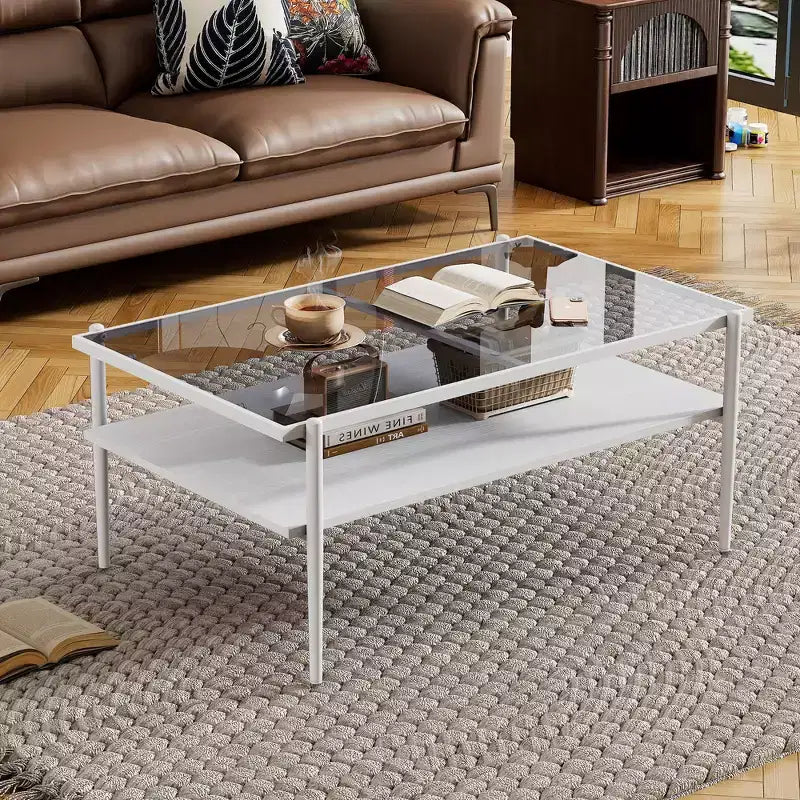 Tables basses modernes en verre trempé gris/doré et blanc (lot de 3) – Pour 2 à 4 personnes