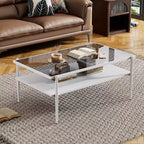 Tables basses modernes en verre trempé gris/doré et blanc (lot de 3) – Pour 2 à 4 personnes