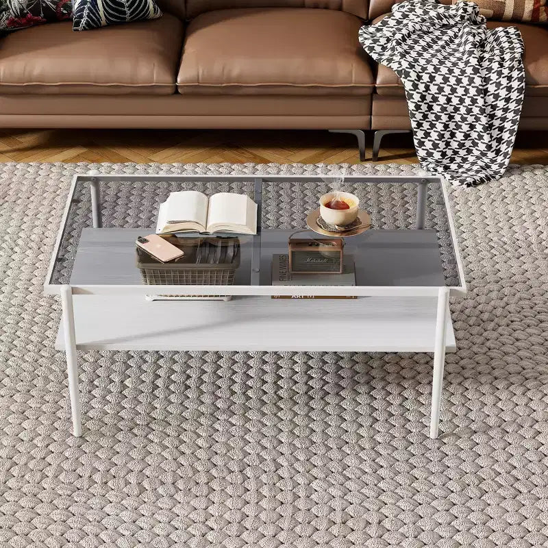 Tables basses modernes en verre trempé gris/doré et blanc (lot de 3) – Pour 2 à 4 personnes