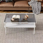 Tables basses modernes en verre trempé gris/doré et blanc (lot de 3) – Pour 2 à 4 personnes