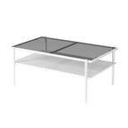 Tables basses modernes en verre trempé gris/doré et blanc (lot de 3) – Pour 2 à 4 personnes