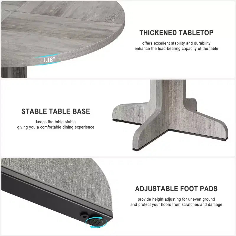 Table à manger ronde noire / grise avec pieds incurvés – 4 places