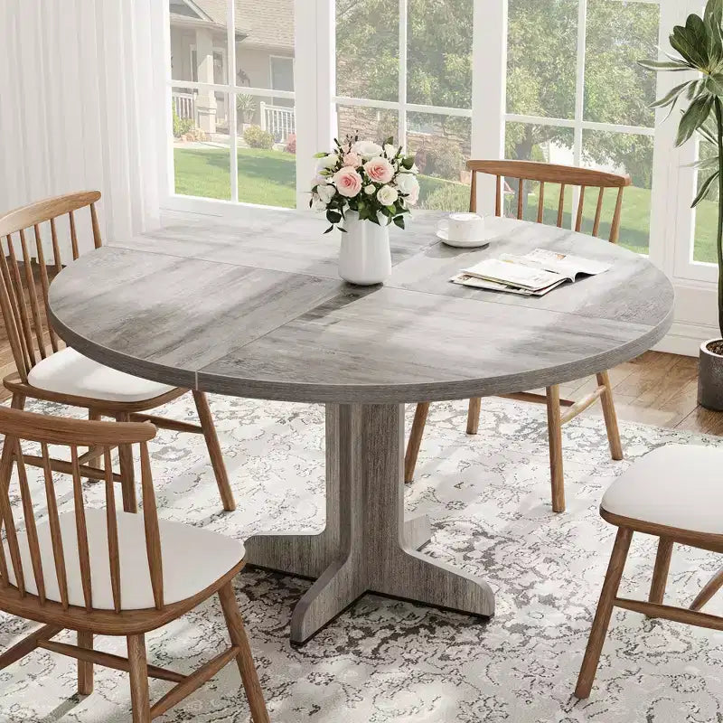 Table à manger ronde noire / grise avec pieds incurvés – 4 places
