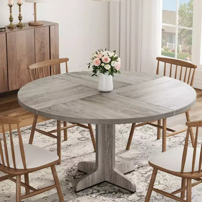 Table à manger ronde noire / grise avec pieds incurvés – 4 places