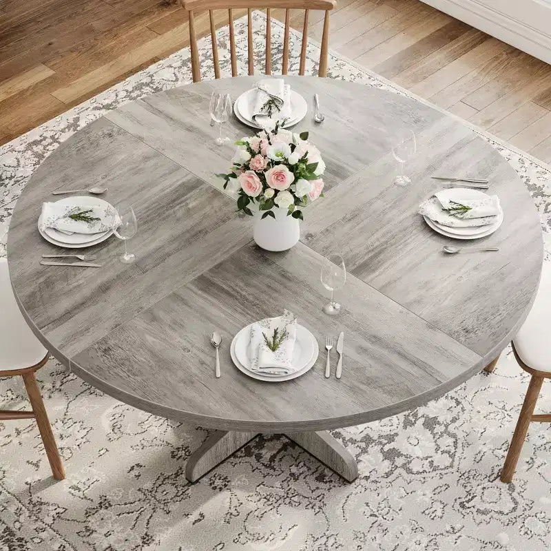 Table à manger ronde noire / grise avec pieds incurvés – 4 places