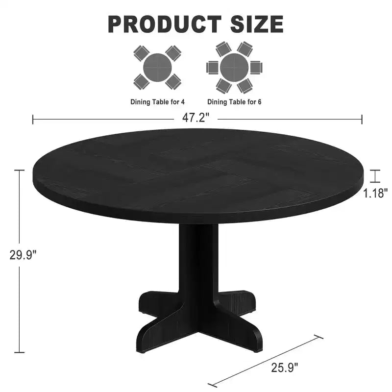 Table à manger ronde noire / grise avec pieds incurvés – 4 places