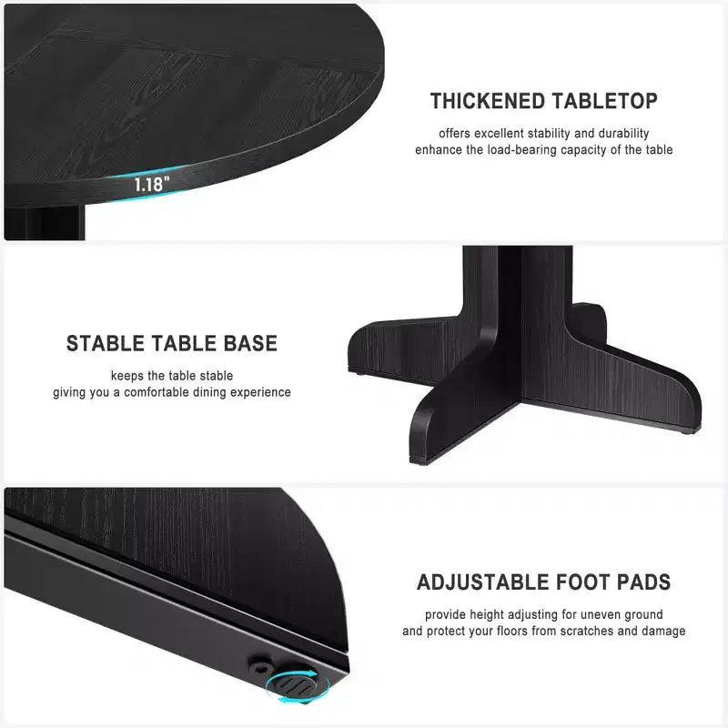 Table à manger ronde noire / grise avec pieds incurvés – 4 places