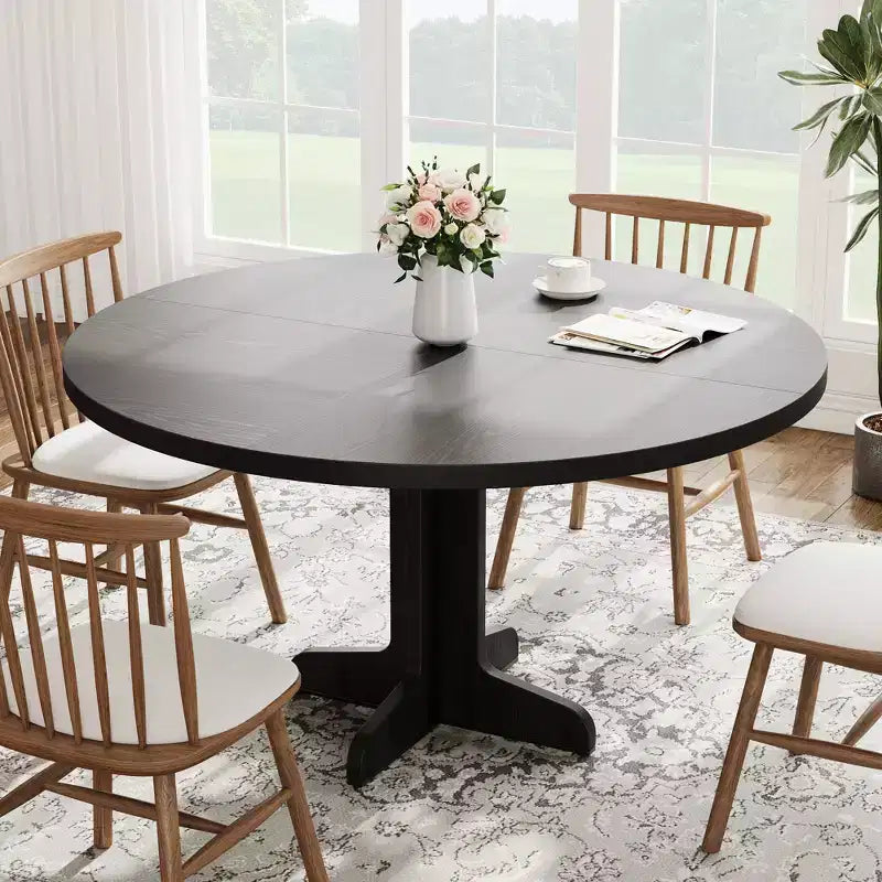 Table à manger ronde noire / grise avec pieds incurvés – 4 places