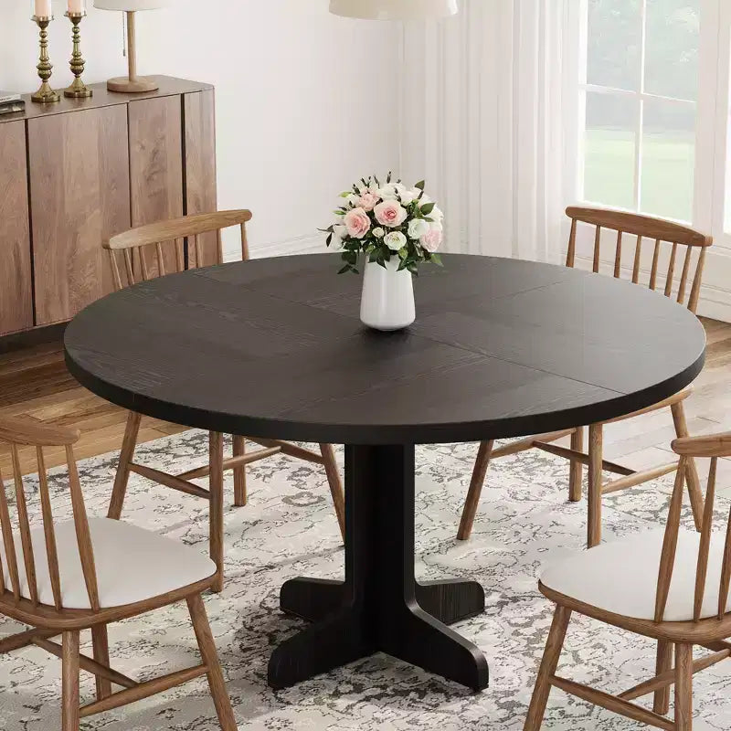 Table à manger ronde noire / grise avec pieds incurvés – 4 places
