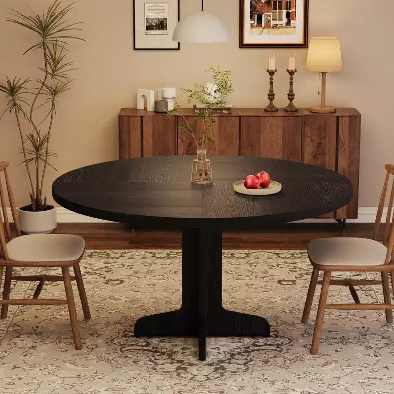 Table à manger ronde noire / grise avec pieds incurvés – 4 places