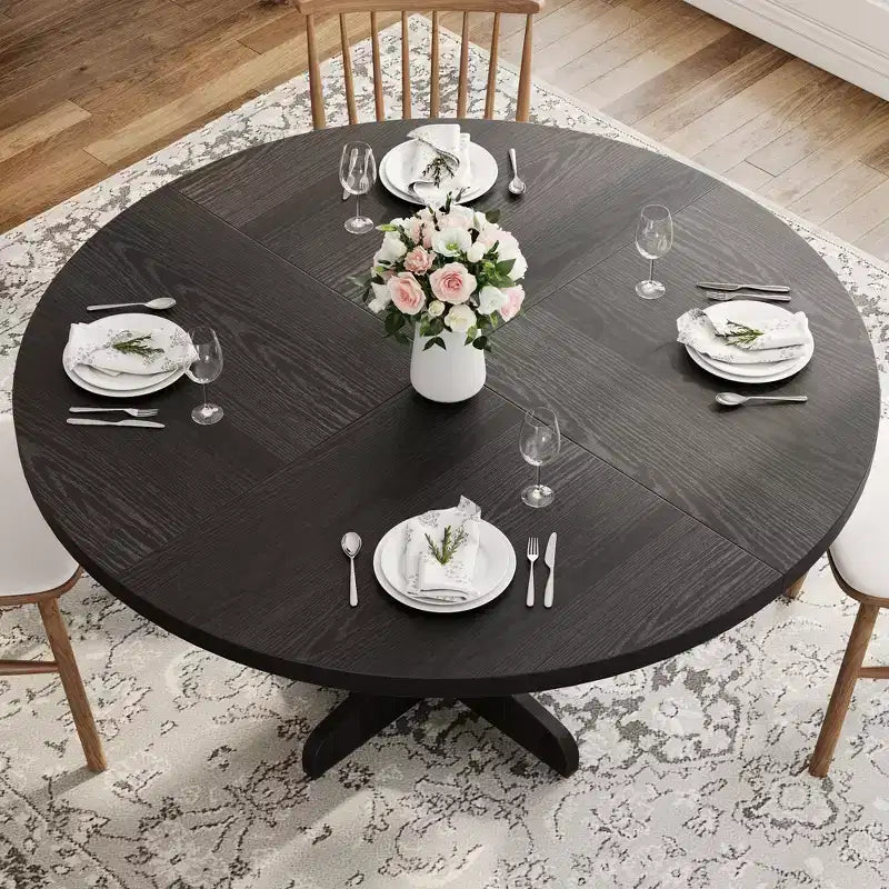Table à manger ronde noire / grise avec pieds incurvés – 4 places