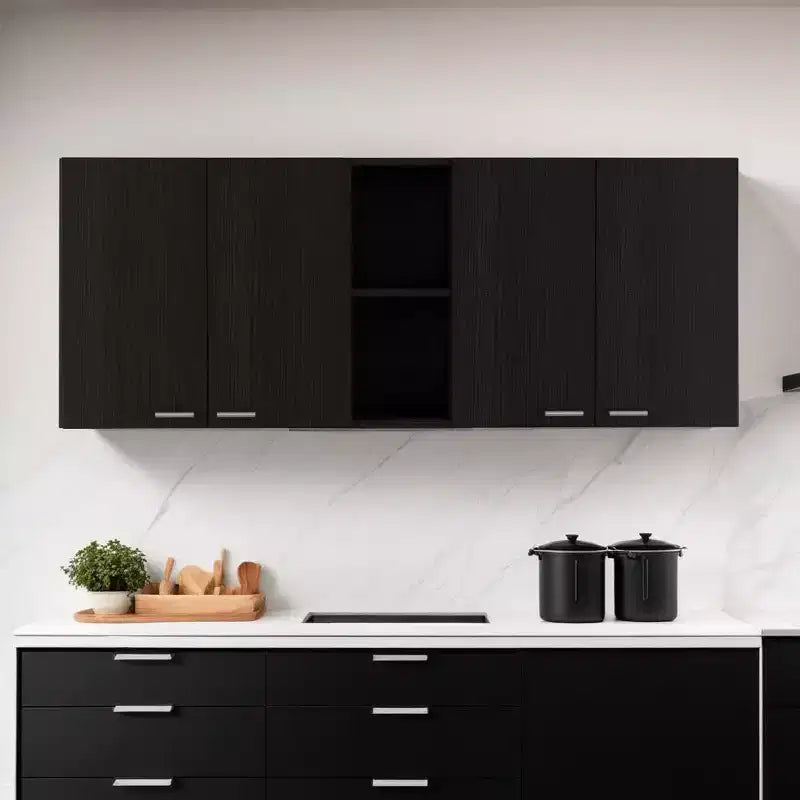 Meuble d'appoint mural noir, 150 cm, 5 étagères