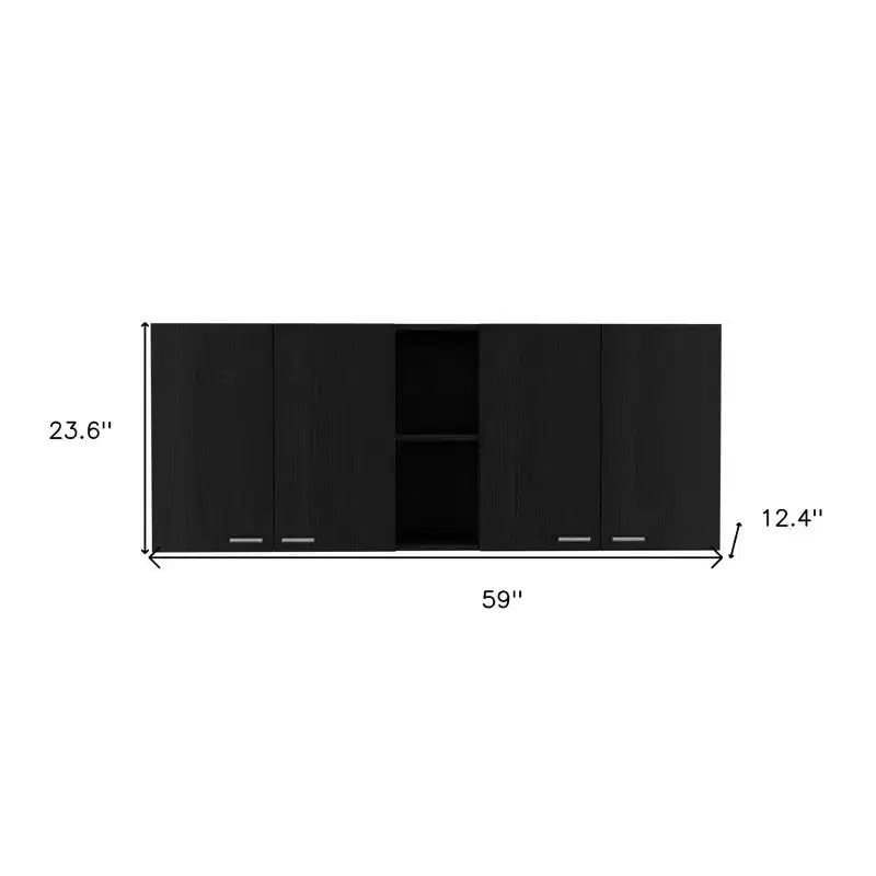 Meuble d'appoint mural noir, 150 cm, 5 étagères