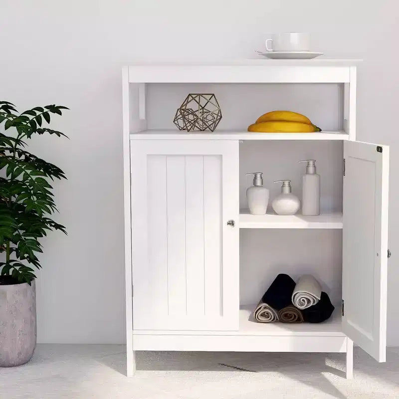 Meuble de Rangement de Salle de Bain Autoportant Blanc avec Double Porte à Persiennes, pour 1 Personne