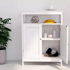 Meuble de Rangement de Salle de Bain Autoportant Blanc avec Double Porte à Persiennes, pour 1 Personne