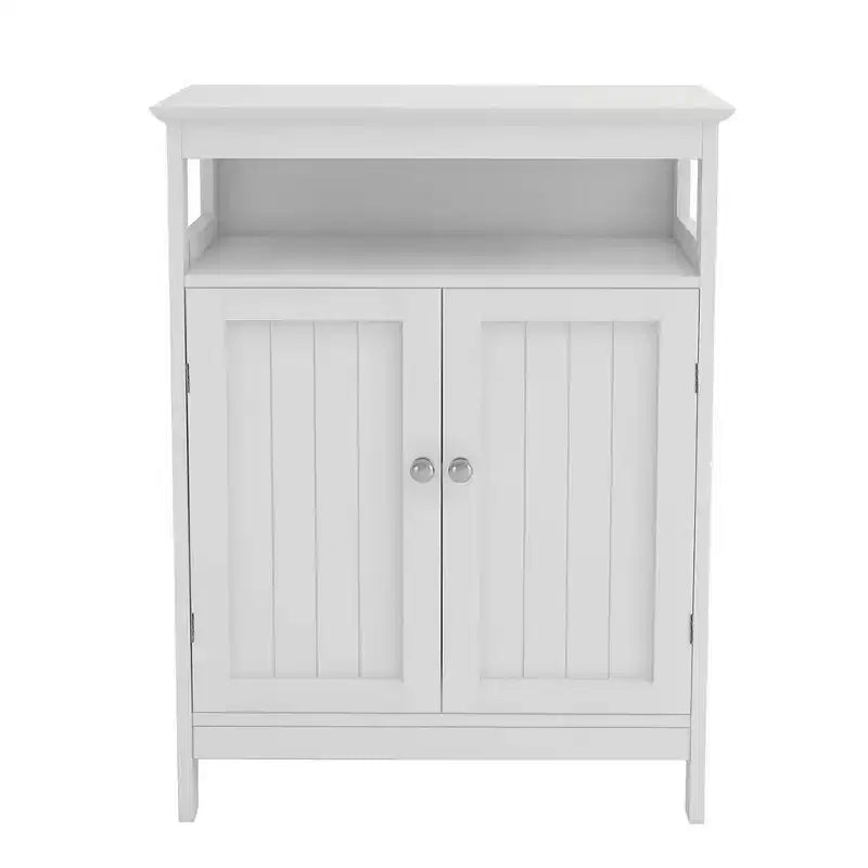 Meuble de Rangement de Salle de Bain Autoportant Blanc avec Double Porte à Persiennes, pour 1 Personne