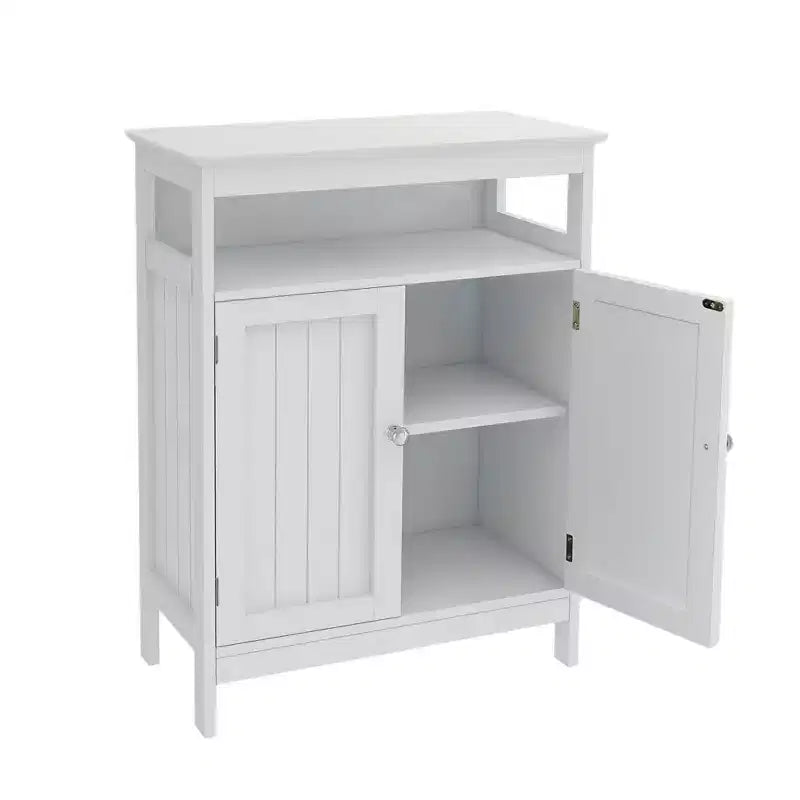 Meuble de Rangement de Salle de Bain Autoportant Blanc avec Double Porte à Persiennes, pour 1 Personne