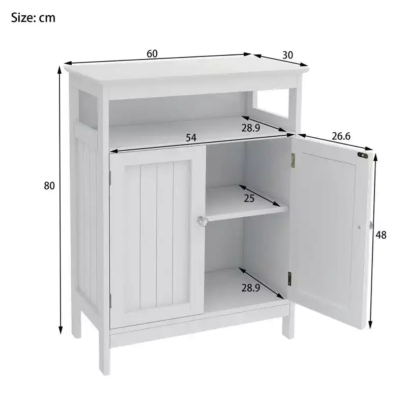 Meuble de Rangement de Salle de Bain Autoportant Blanc avec Double Porte à Persiennes, pour 1 Personne