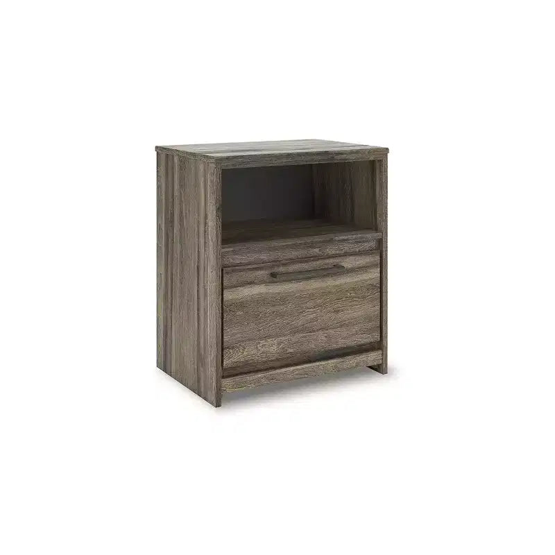 Table de chevet en chêne brun à tiroir unique avec chargement USB