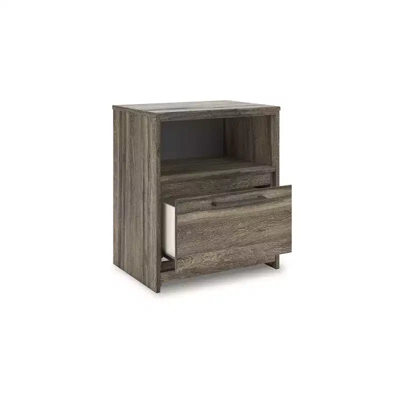 Table de chevet en chêne brun à tiroir unique avec chargement USB