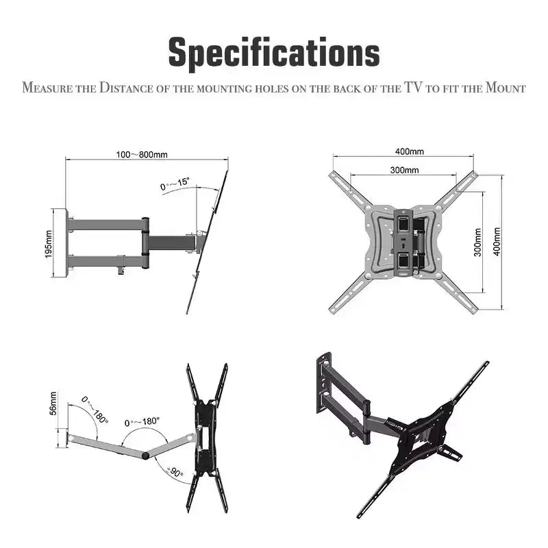 Support mural inclinable réglable pour téléviseur en acier argenté – 26"-55", 1 écran