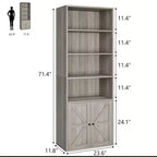 Bibliothèque industrielle/ferme vintage noire/grise avec portes de grange en X – Assemblage par 1 personne, 6 étagères de rangement