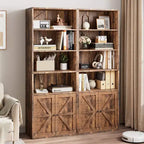 Bibliothèque industrielle/ferme vintage noire/grise avec portes de grange en X – Assemblage par 1 personne, 6 étagères de rangement