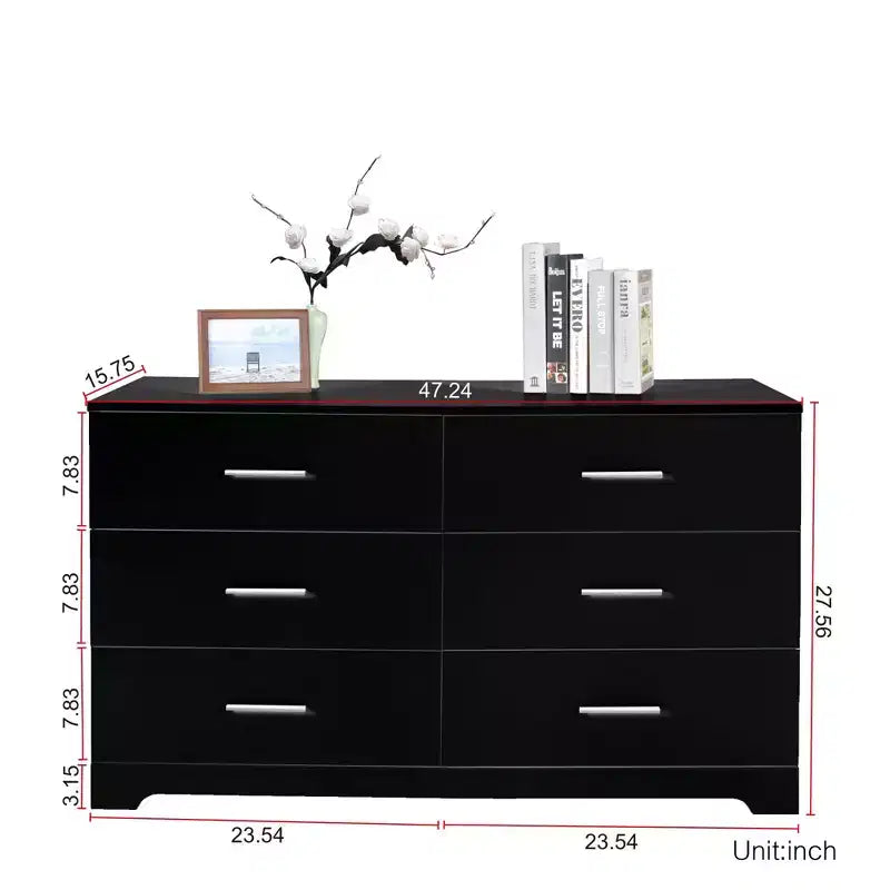 Karl Home 6-Drawer Black Particle Board 47.24in. W Chest of Drawer