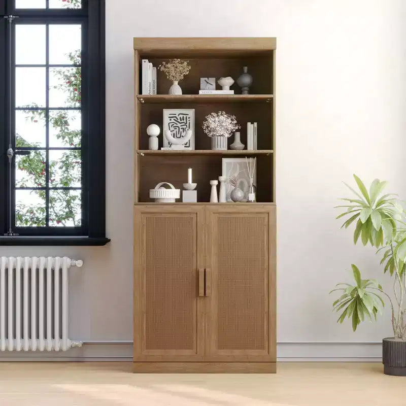 Meuble de rangement blanc vitré, 2 portes, 4 étagères, pour une personne