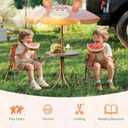Table de pique-nique pour enfants et 2 chaises avec parasol – Marron / Vert / Rose, pour 2 personnes