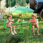 Table de pique-nique pour enfants et 2 chaises avec parasol – Marron / Vert / Rose, pour 2 personnes