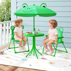 Table de pique-nique pour enfants et 2 chaises avec parasol – Marron / Vert / Rose, pour 2 personnes
