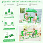 Table de pique-nique pour enfants et 2 chaises avec parasol – Marron / Vert / Rose, pour 2 personnes