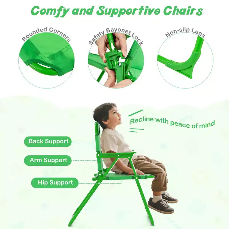 Table de pique-nique pour enfants et 2 chaises avec parasol – Marron / Vert / Rose, pour 2 personnes