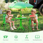 Table de pique-nique pour enfants et 2 chaises avec parasol – Marron / Vert / Rose, pour 2 personnes