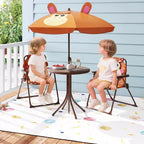 Table de pique-nique pour enfants et 2 chaises avec parasol – Marron / Vert / Rose, pour 2 personnes