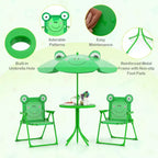 Table de pique-nique pour enfants et 2 chaises avec parasol – Marron / Vert / Rose, pour 2 personnes