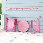 Table de pique-nique pour enfants et 2 chaises avec parasol – Marron / Vert / Rose, pour 2 personnes