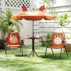 Table de pique-nique pour enfants et 2 chaises avec parasol – Marron / Vert / Rose, pour 2 personnes